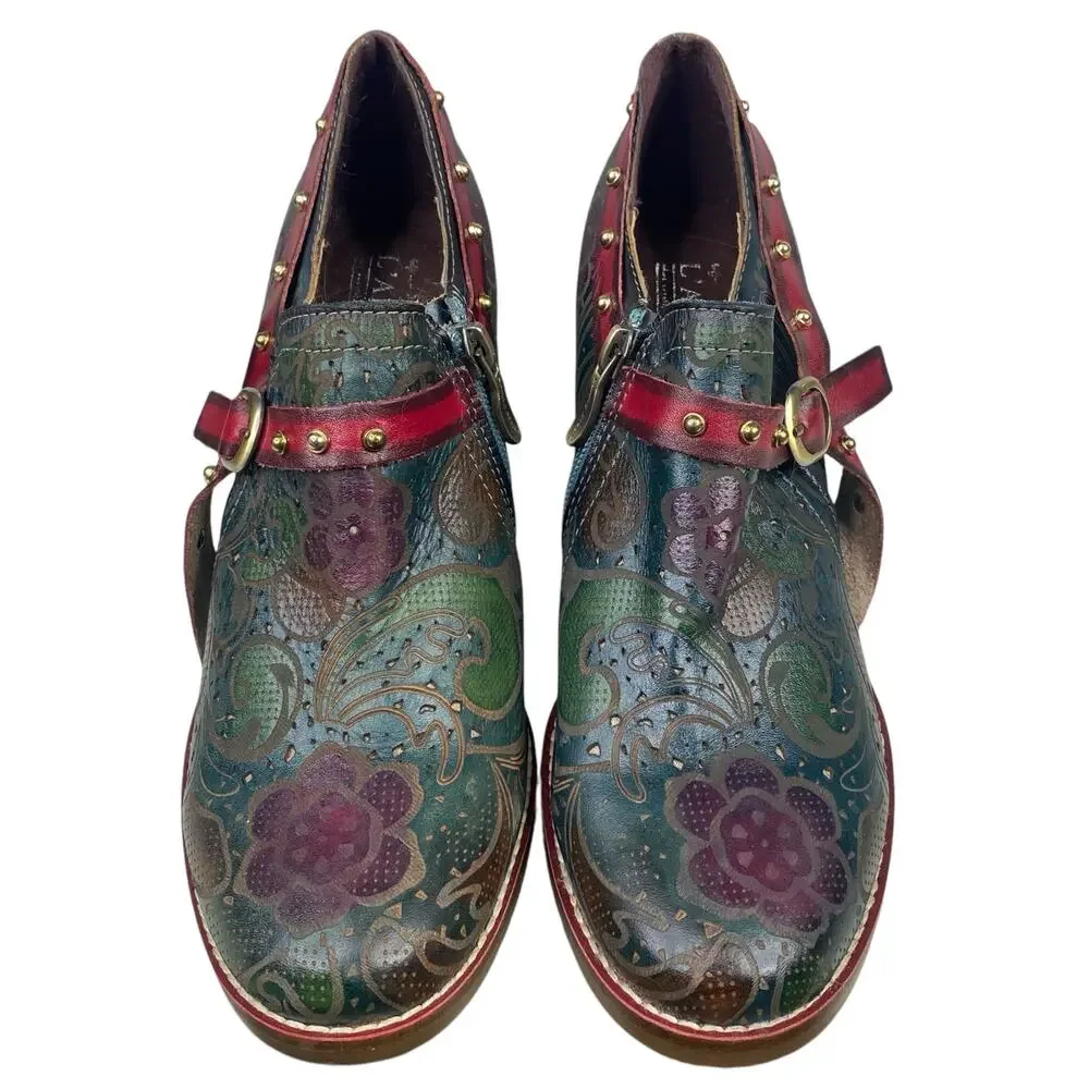 L’artiste By Spring Step Women’s Firaplay Green Floral Ankle Boot Size 40 US 9